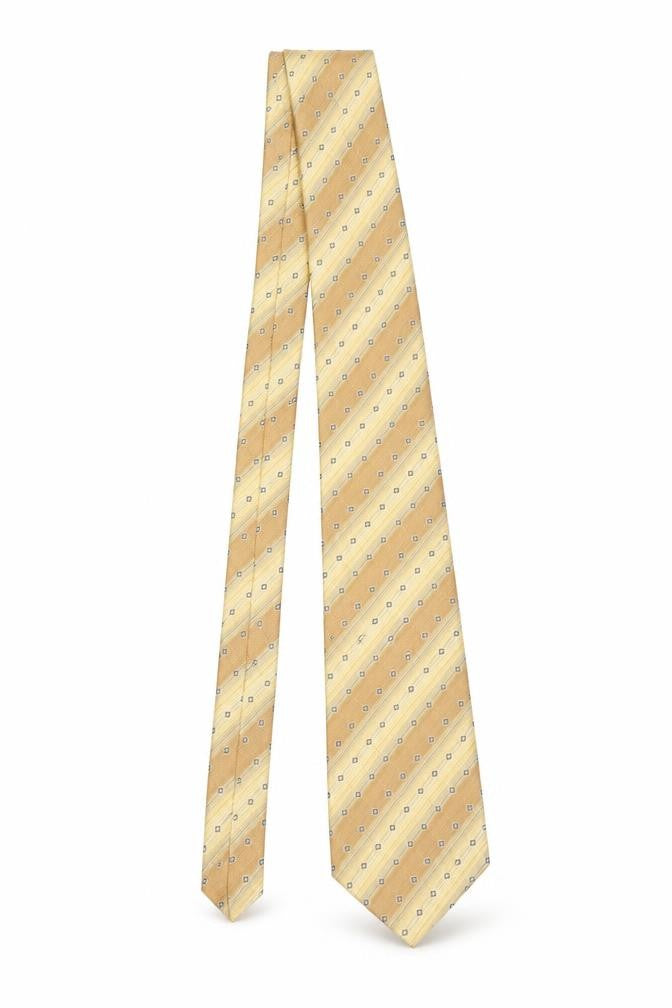 Stratford Tie Rack Men's Beige & Gold Striped Silk Tie 176 Slim Designer Italy