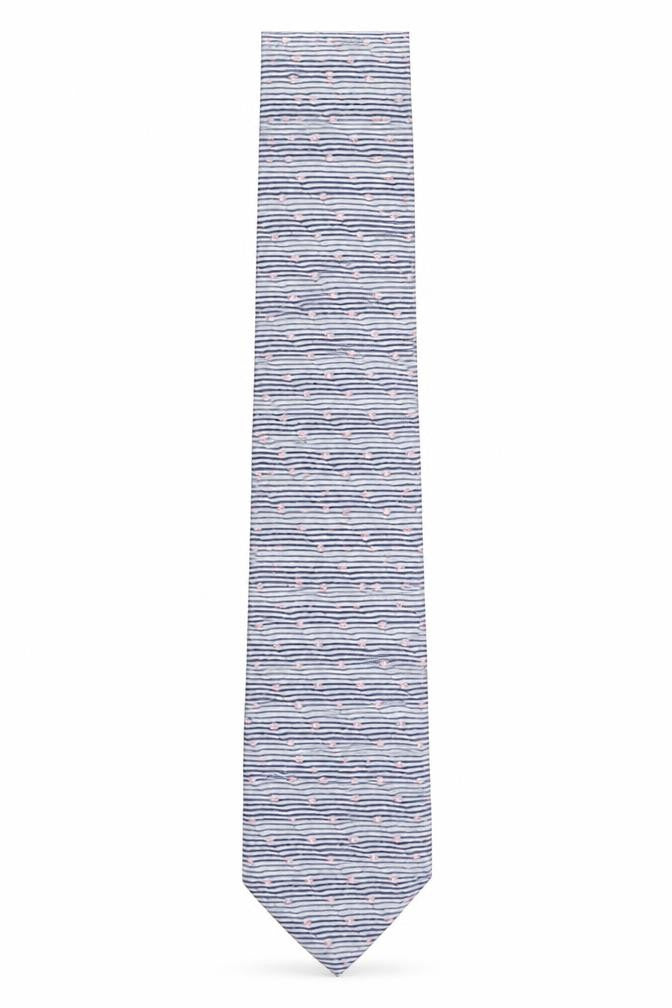 Marco Laurenti Men Blue Striped 100% Silk Handmade Tie