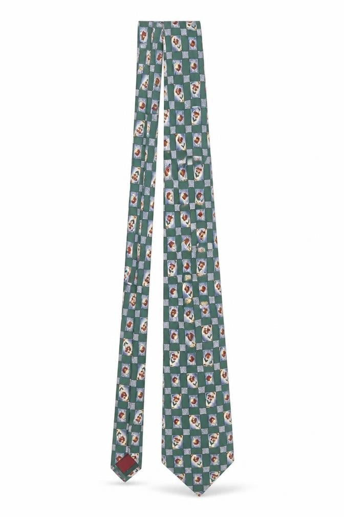 Burton Menswear Green Floral Pure Silk Tie for Men One Size
