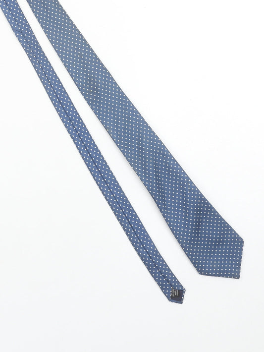 James Meade Men's Blue Polka Dot Pure Silk Slim Tie