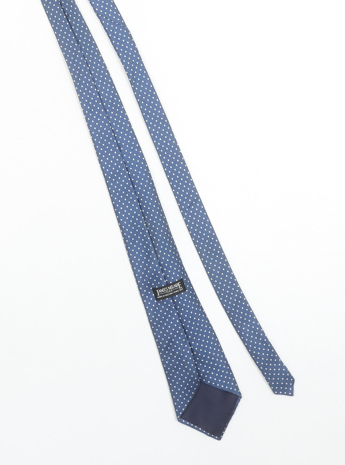 James Meade Men's Blue Polka Dot Pure Silk Slim Tie