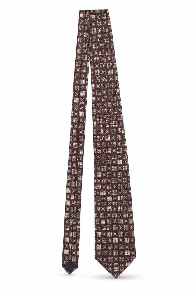 Sidne Men Burgundy Blue Diamond Pattern Silk Tie One Size