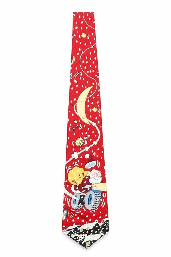 Tie Rack Men Red Christmas Cartoon 100% Silk Designer Tie One Size