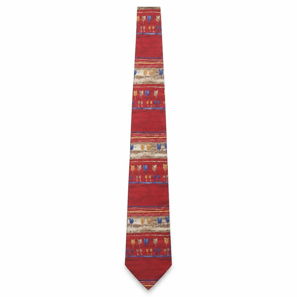 Marks & Spencer Men’s Red Silk Floral Patterned Tie Vintage