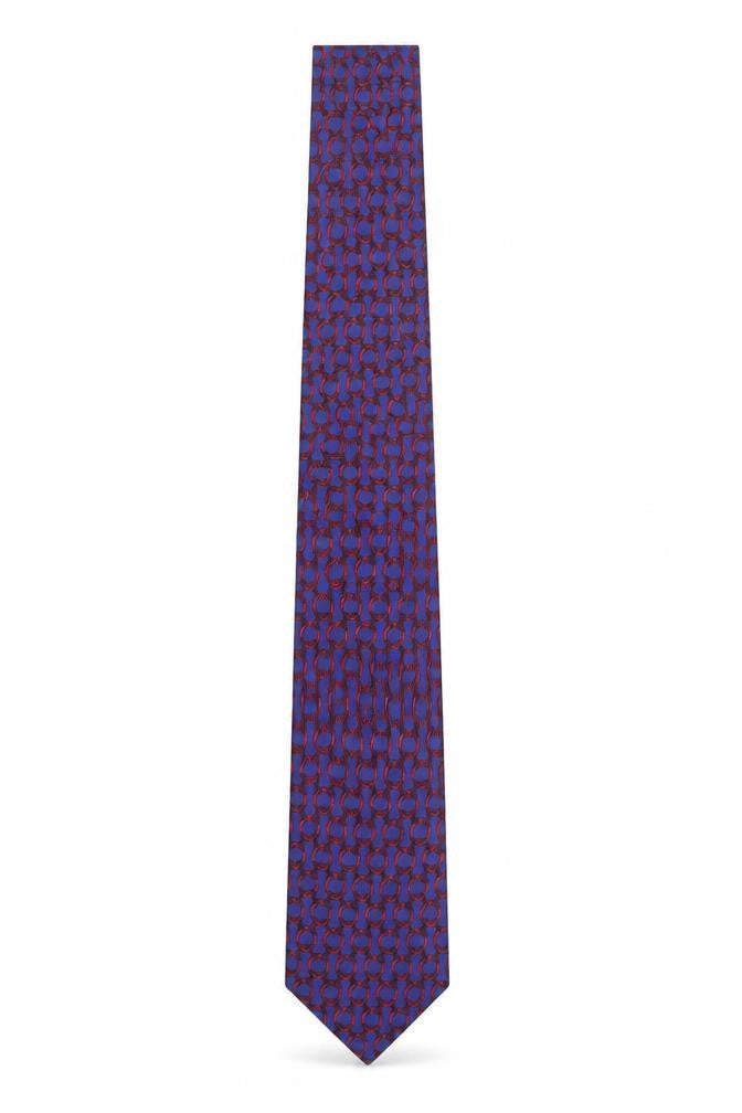 James Meade Men’s Blue Geometric Silk Pointed Tie Made in England