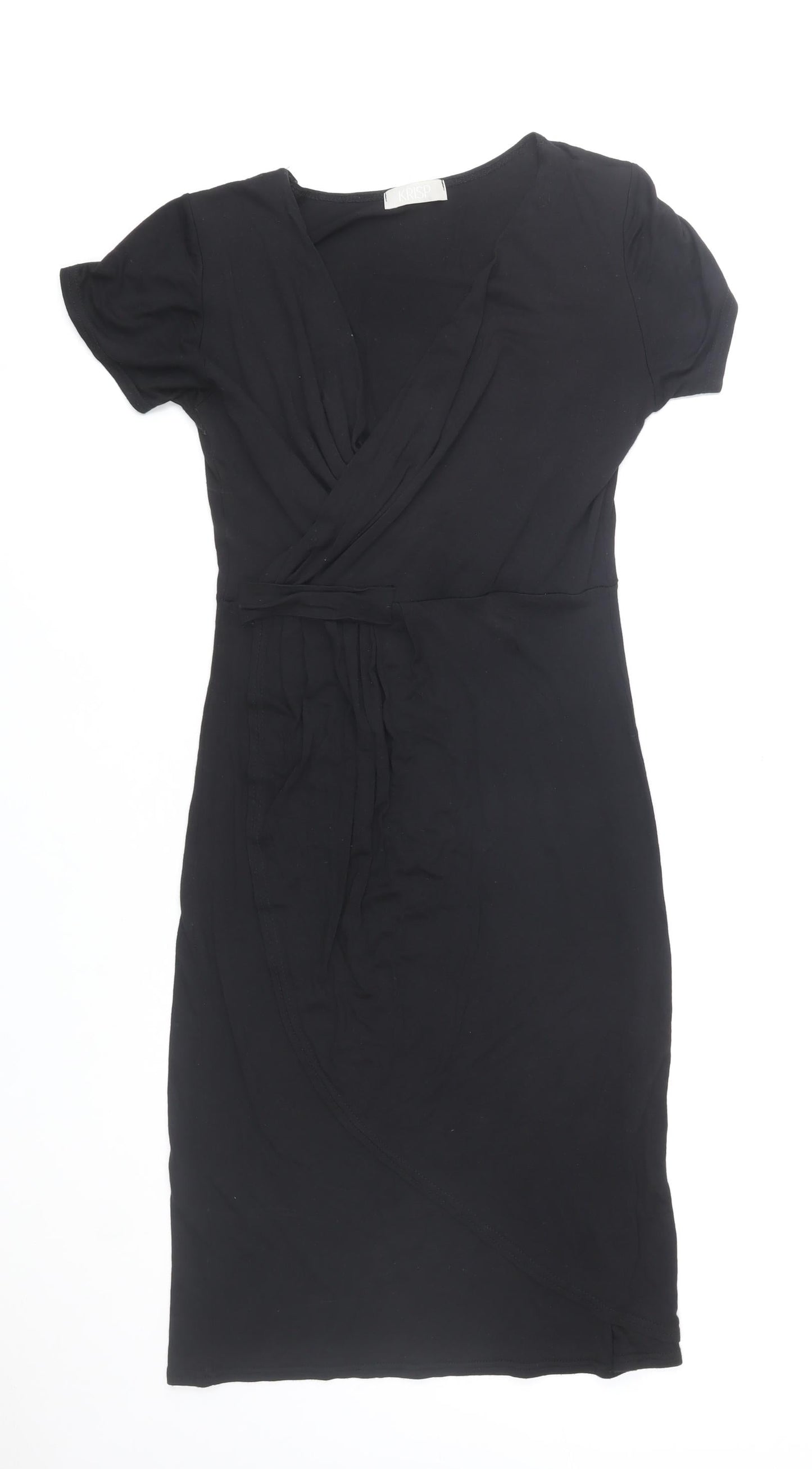 Krisp Women Black Size 14 Wrap Dress Short Sleeve Viscose Blend