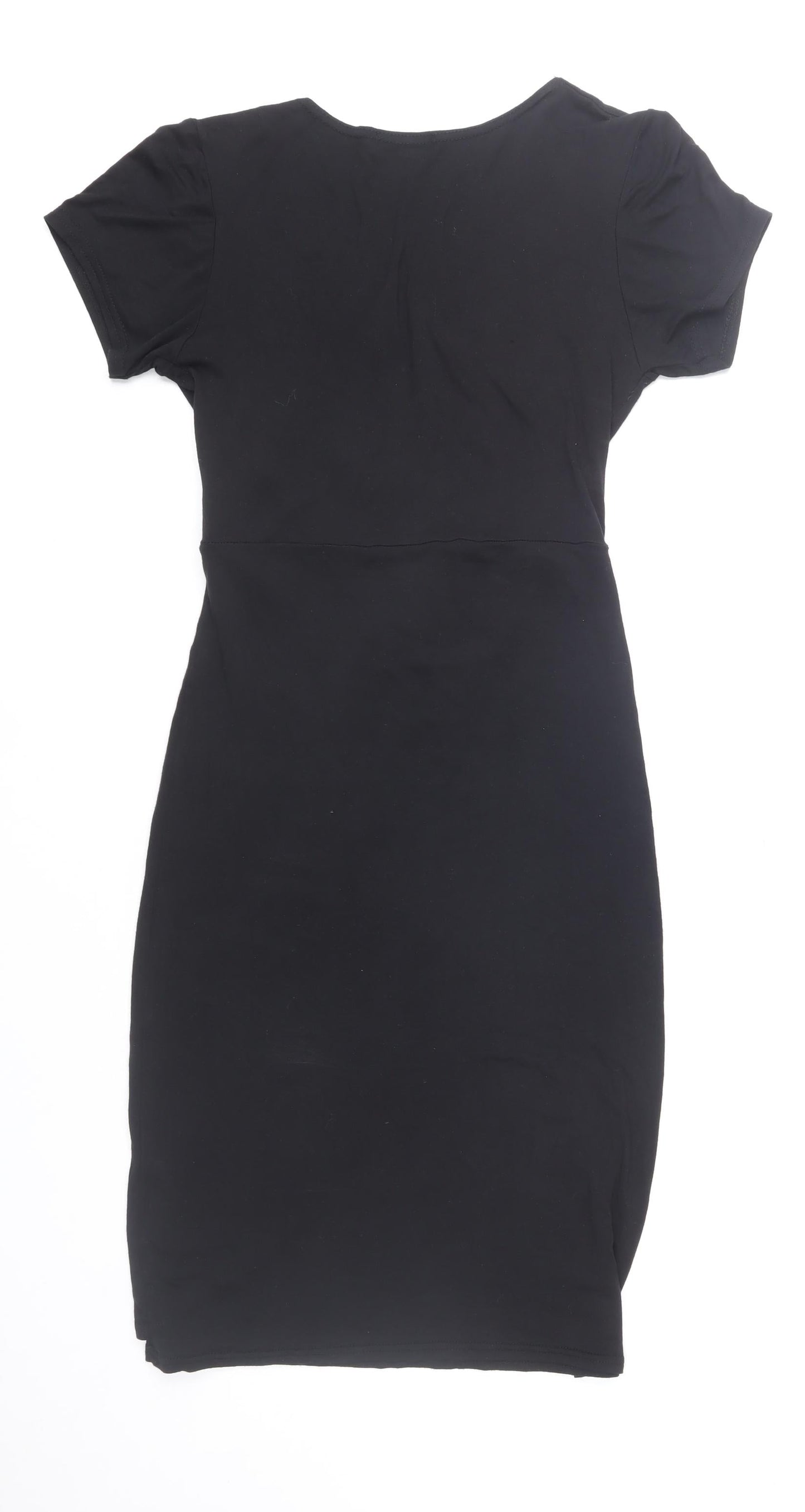 Krisp Women Black Size 14 Wrap Dress Short Sleeve Viscose Blend