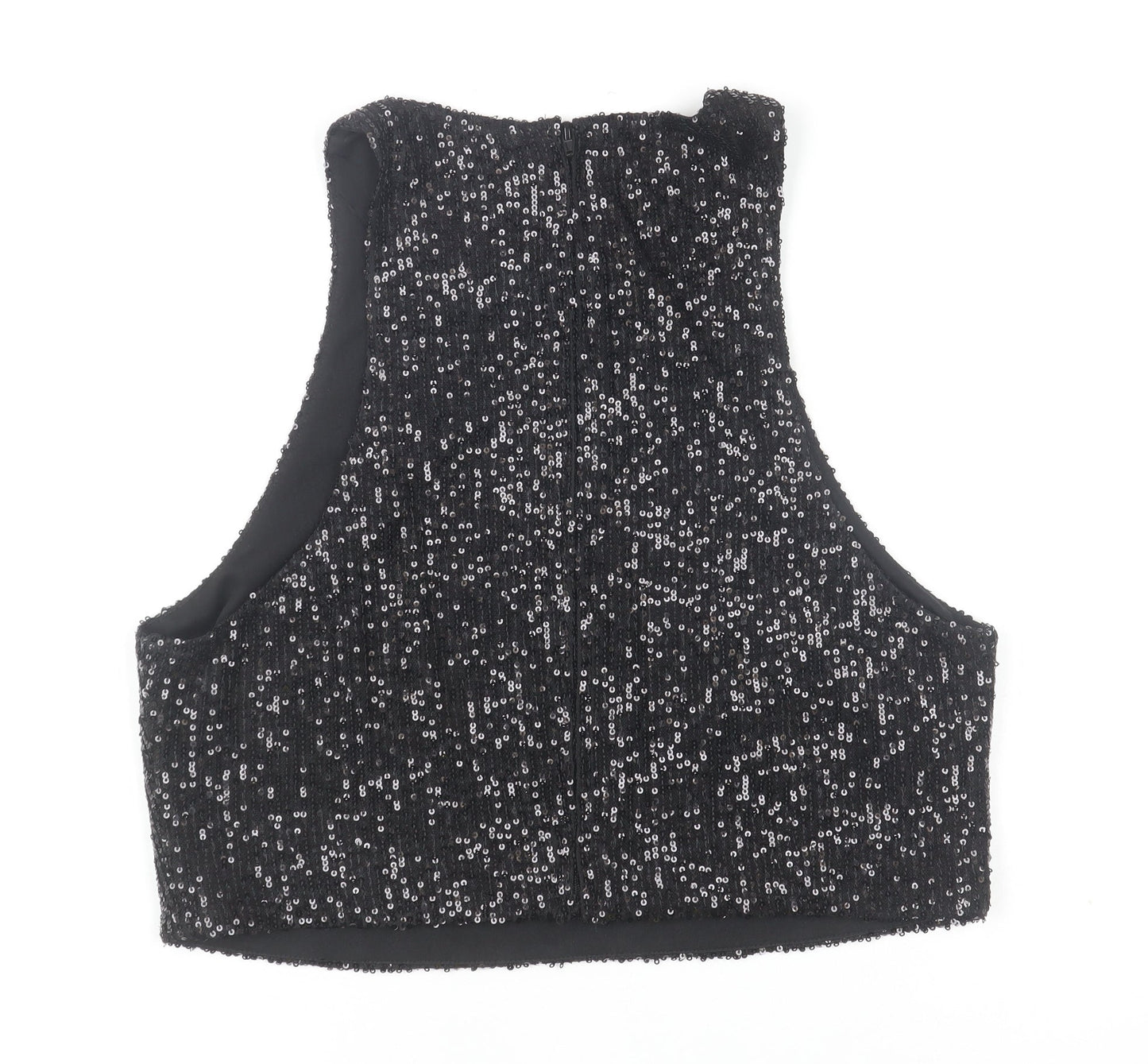 H&M Women Black Sequin Cropped Tank Top Size 12 Partywear