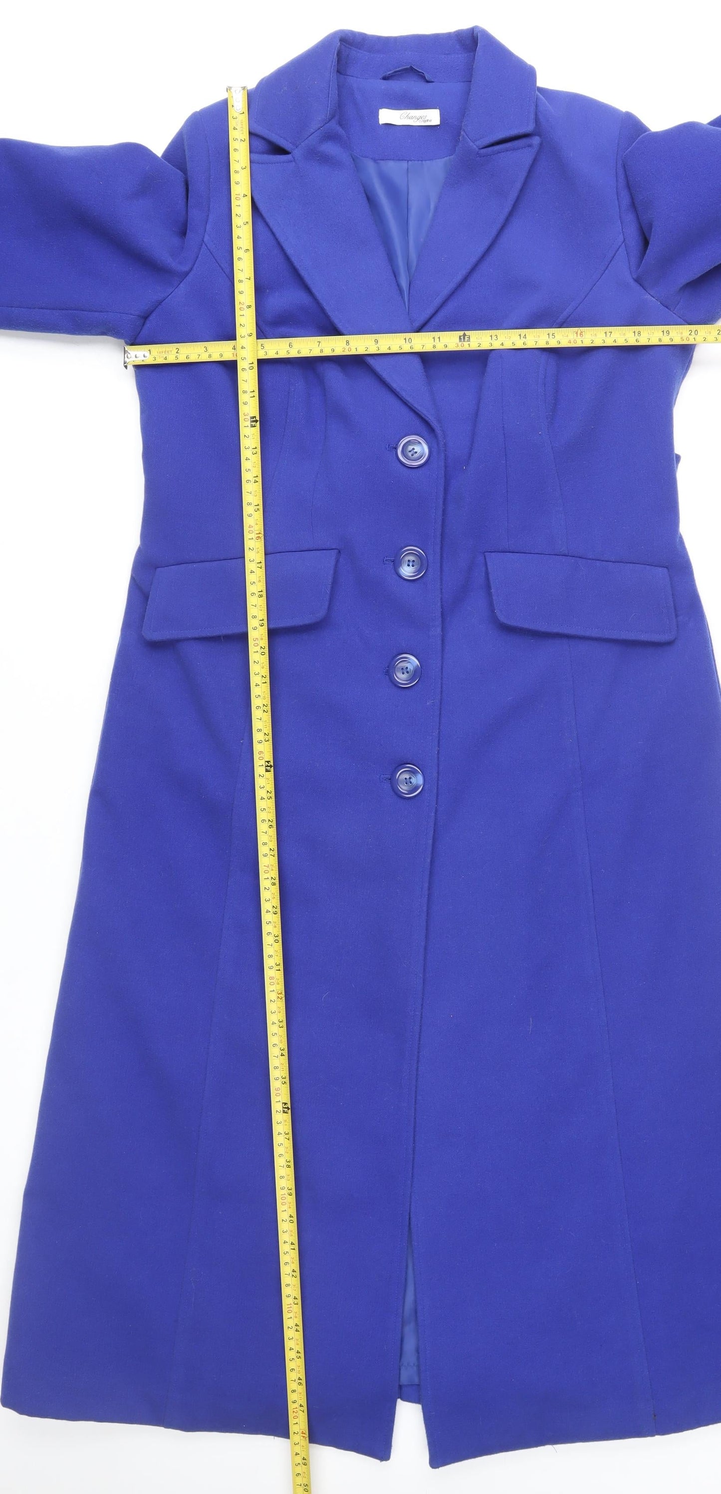 Changes by Together Women's Blue Long Buttoned Coat Size 14