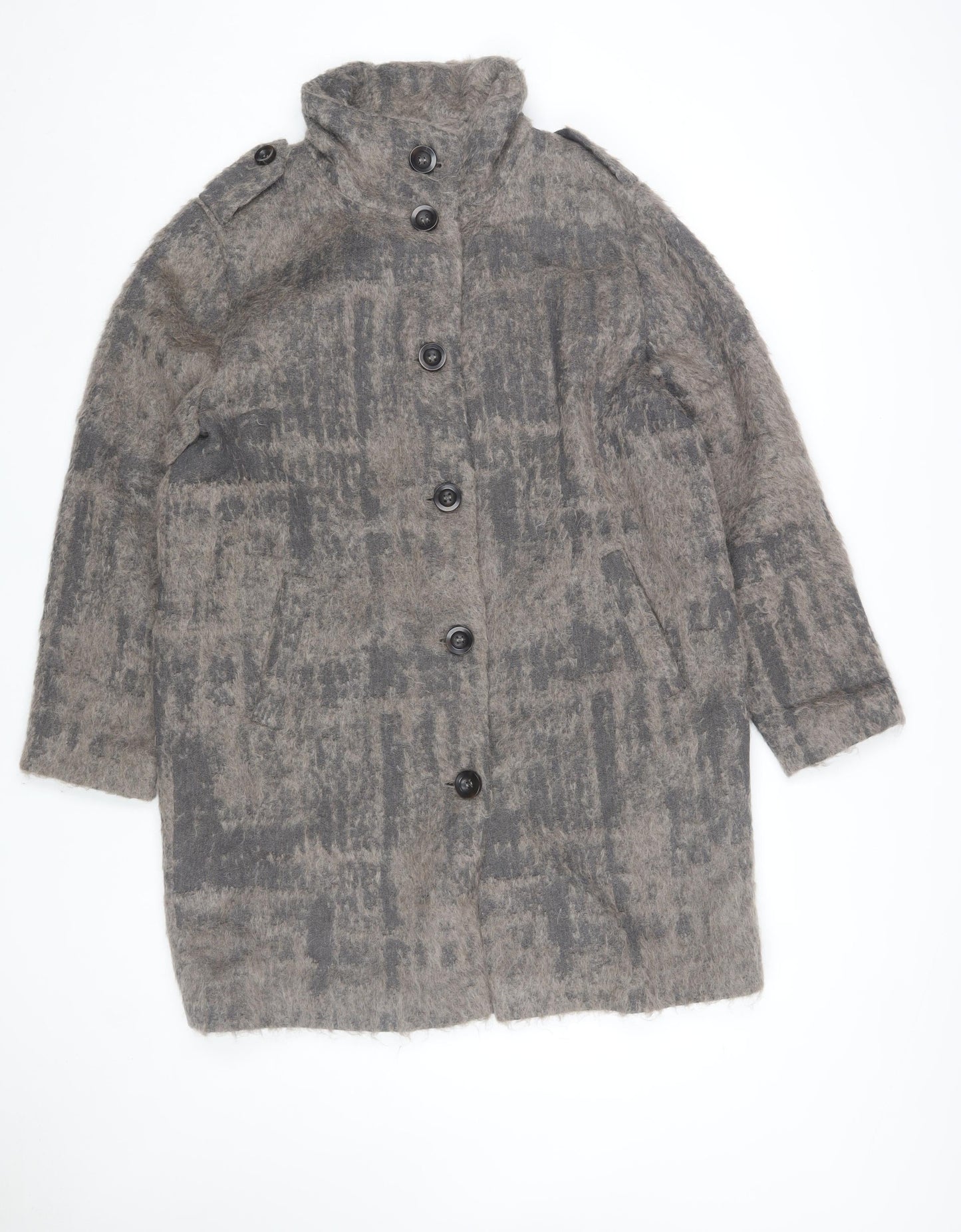Marc Cain Sports Womens Grey Wool Blend Check Mid-Length Coat Size S