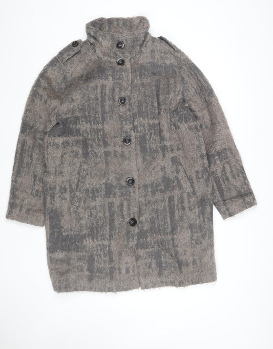 Marc Cain Sports Womens Grey Wool Blend Check Mid-Length Coat Size S
