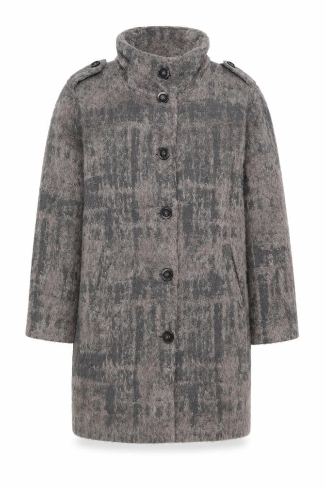 Marc Cain Sports Womens Grey Wool Blend Check Mid-Length Coat Size S