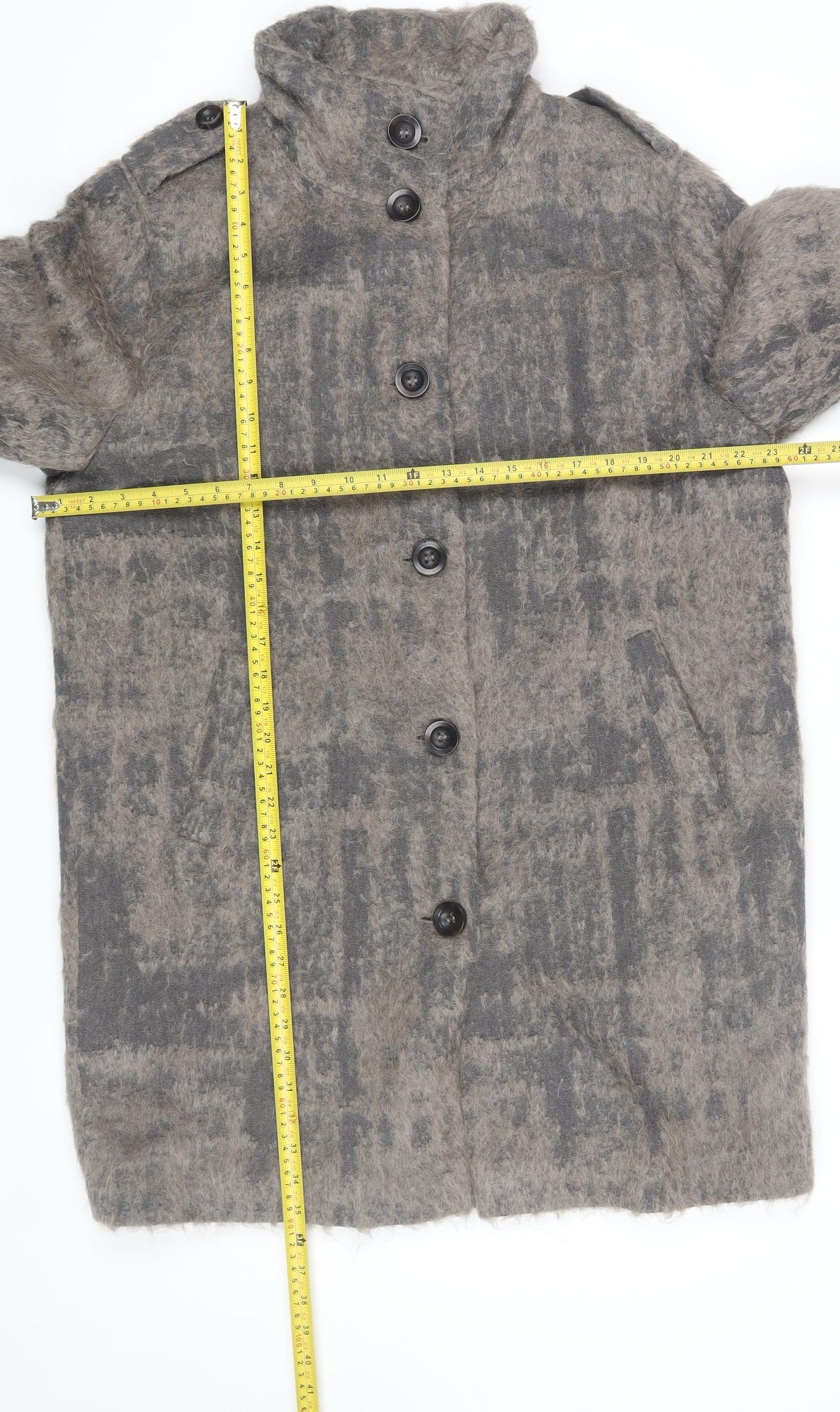 Marc Cain Sports Womens Grey Wool Blend Check Mid-Length Coat Size S