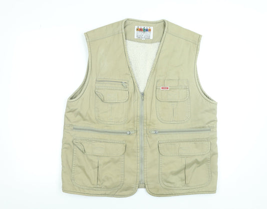 Kazah Men’s Beige Cotton Bodywarmer Waistcoat L Faux Fur Lined Outdoor Vest