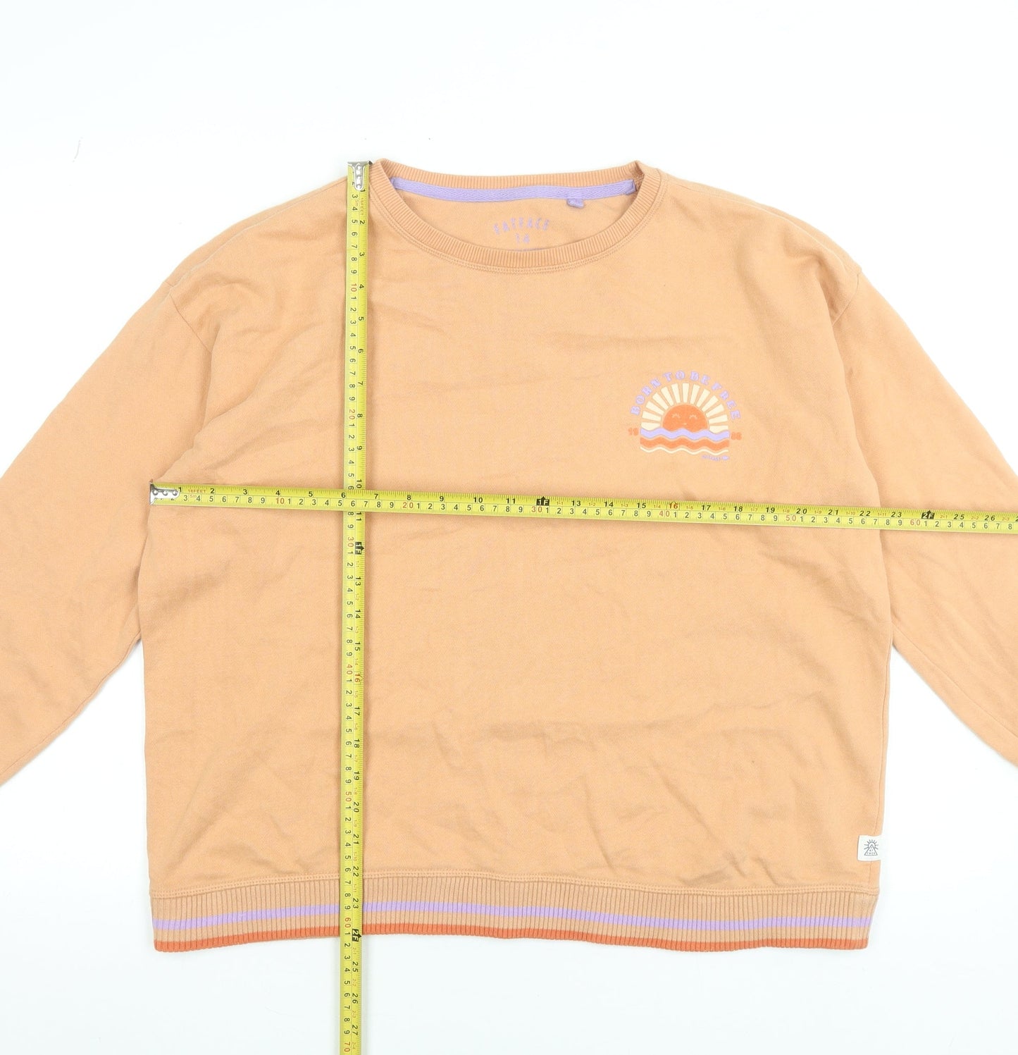 FatFace Womens Beige Cotton Sweatshirt Size 14 Graphic Print Crew Neck