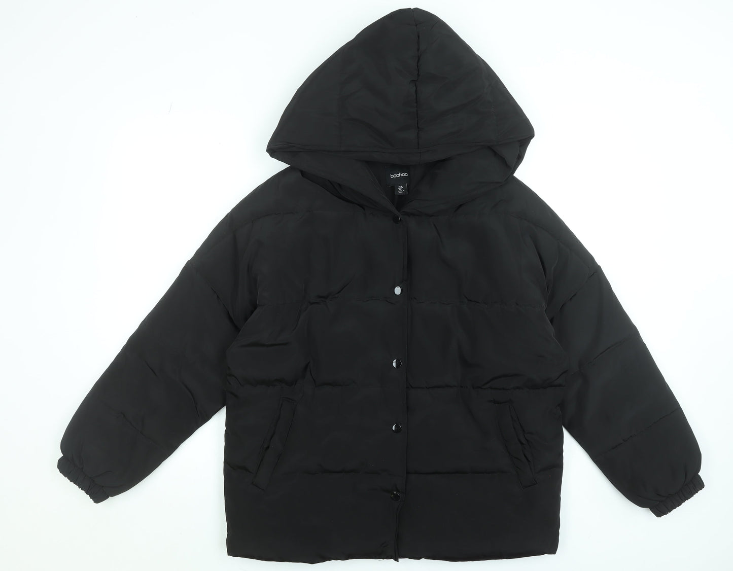 Boohoo Womens Black Hooded Puffer Jacket Size 8 Winter Coat