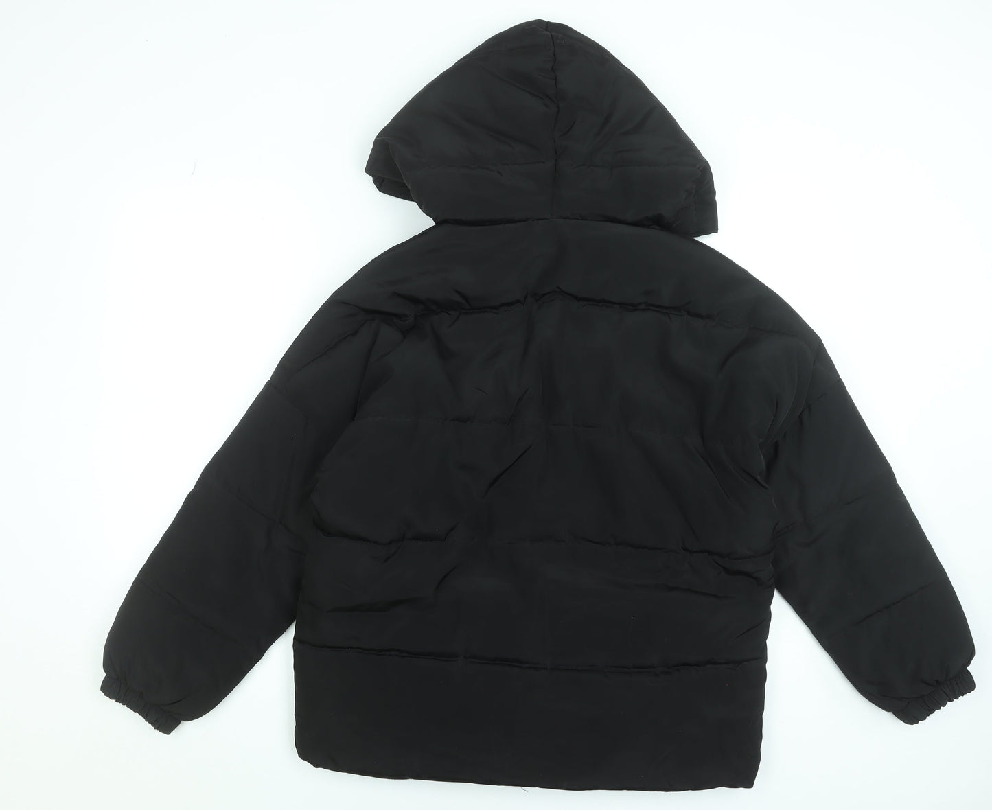 Boohoo Womens Black Hooded Puffer Jacket Size 8 Winter Coat