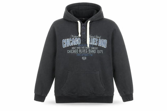 XSIDE Mens Black XL Henley Hoodie with Chicago Blues Graphic