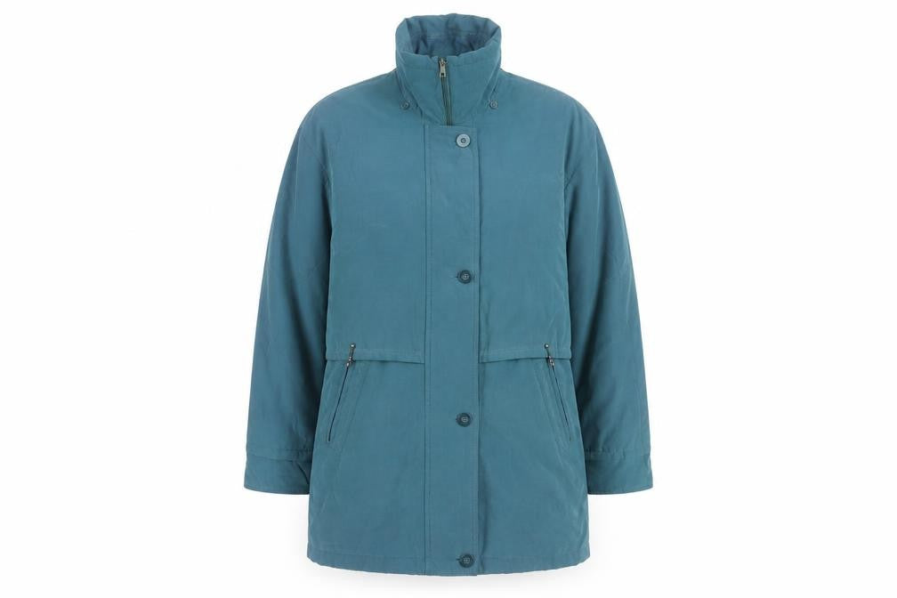 Outer Layer Womens Blue Long Parka Coat M Lined Zip Button Polyester