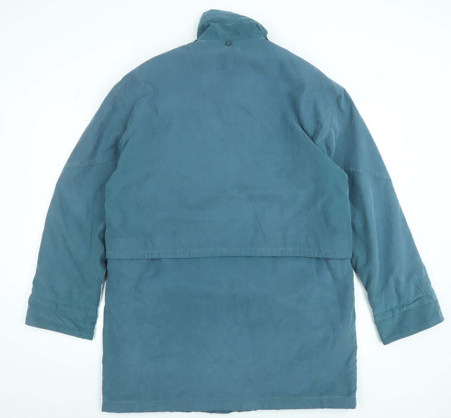 Outer Layer Womens Blue Long Parka Coat M Lined Zip Button Polyester