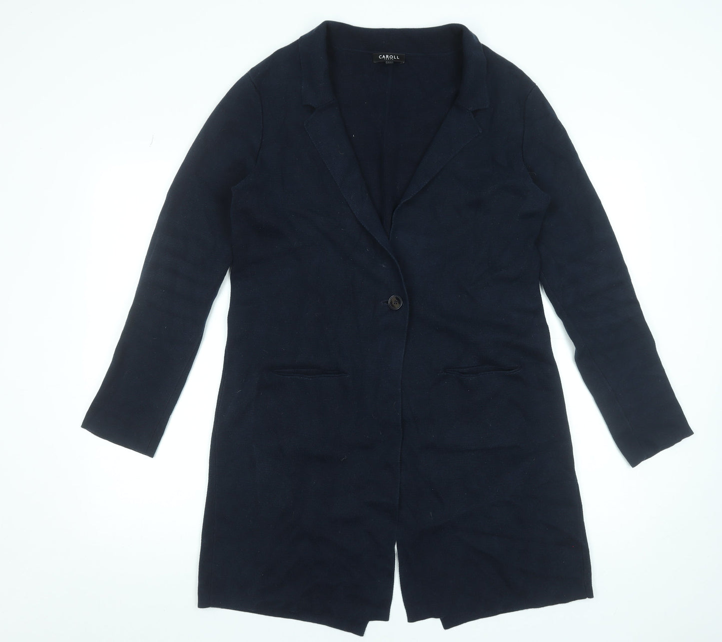 Caroll Women Blue Long Cotton Coatigan Size 12 Single-Breasted