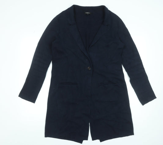 Caroll Women Blue Long Cotton Coatigan Size 12 Single-Breasted