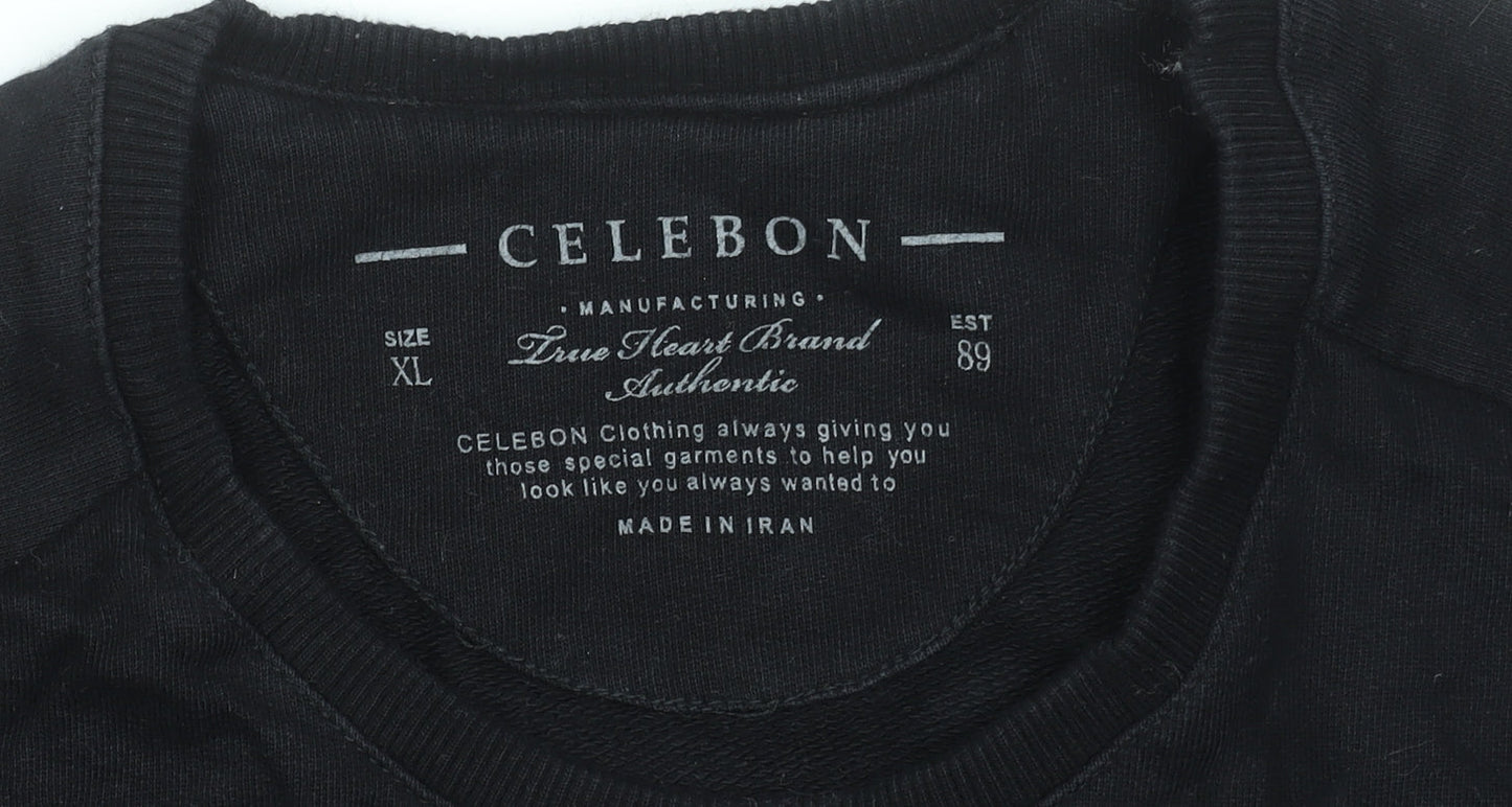 Celebon Men's Black XL Crew Neck Graphic Sweatshirt
