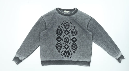 Sitting At Star Women's Grey Pullover Sweatshirt Size S Aztec Print