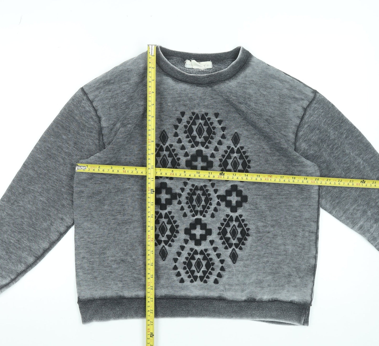 Sitting At Star Women's Grey Pullover Sweatshirt Size S Aztec Print