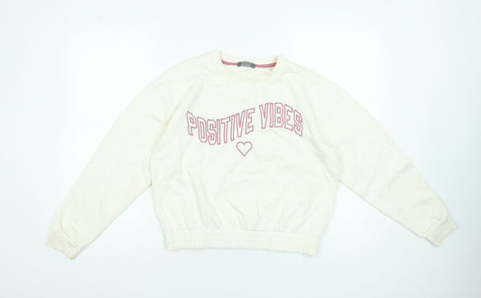 Primark Girls Ivory Positive Vibes Crew Neck Sweatshirt 12-13 Years