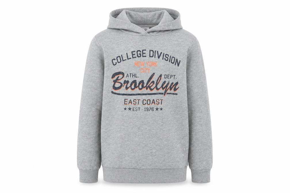 NAME IT Boys Grey Brooklyn Graphic Pullover Hoodie 9-10 Years Cotton Blend