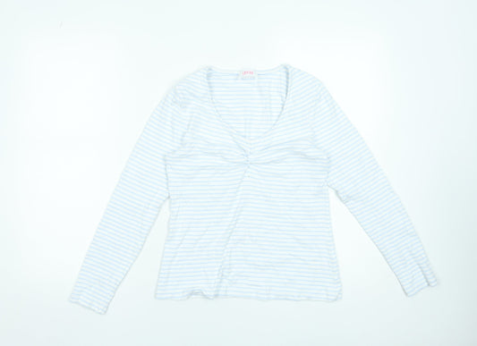 Savida Women's White Striped Long Sleeve V-Neck Cotton Top Size 16