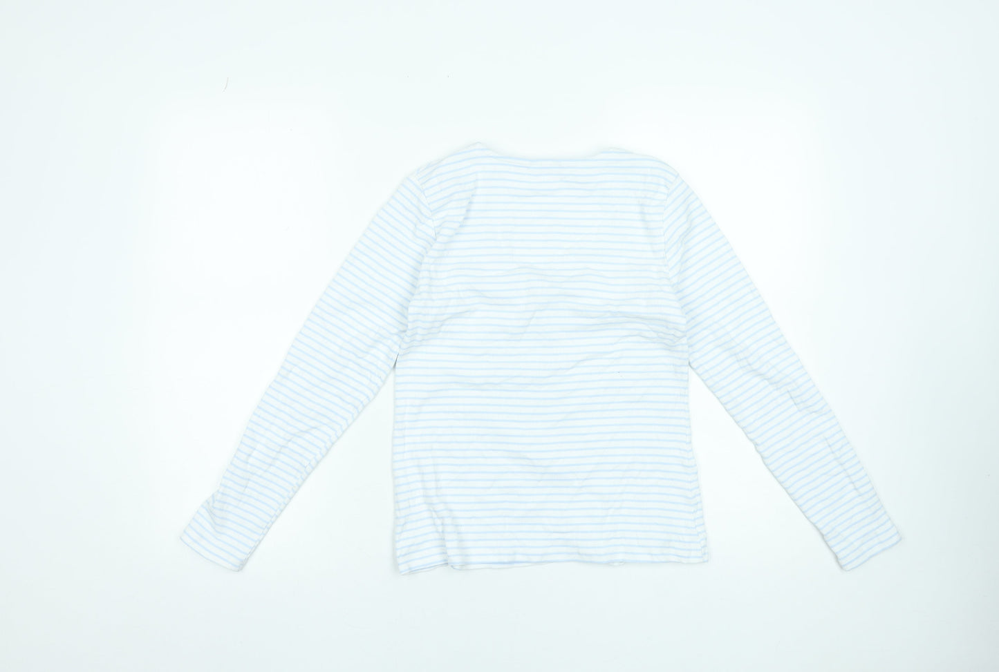 Savida Women's White Striped Long Sleeve V-Neck Cotton Top Size 16