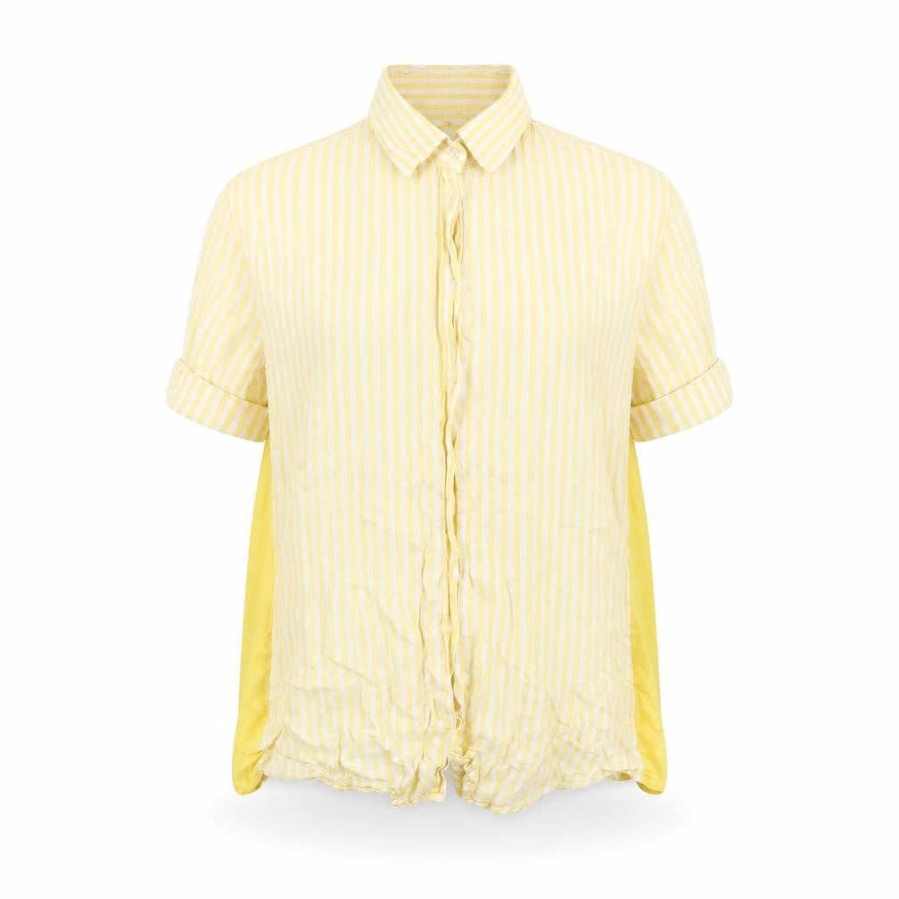 van Laack Women Yellow Striped Linen Short Sleeve Button-Up Shirt Size 12
