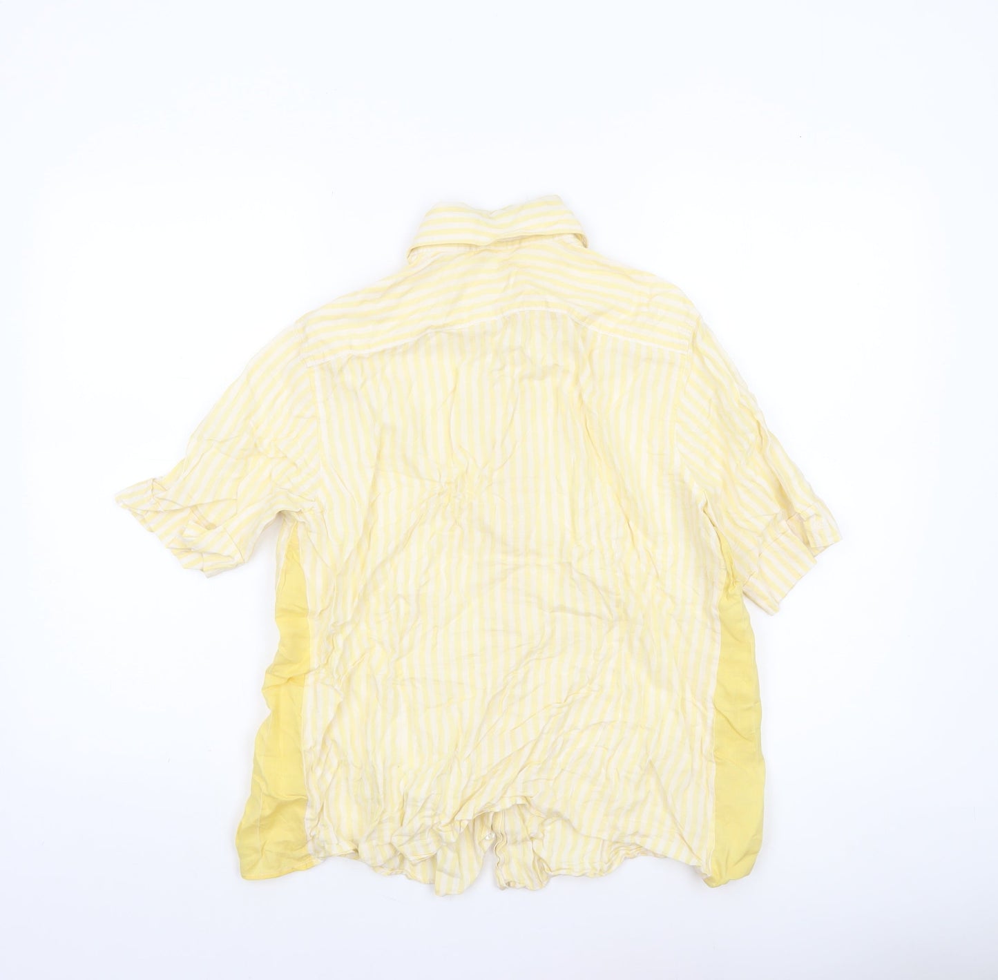 van Laack Women Yellow Striped Linen Short Sleeve Button-Up Shirt Size 12