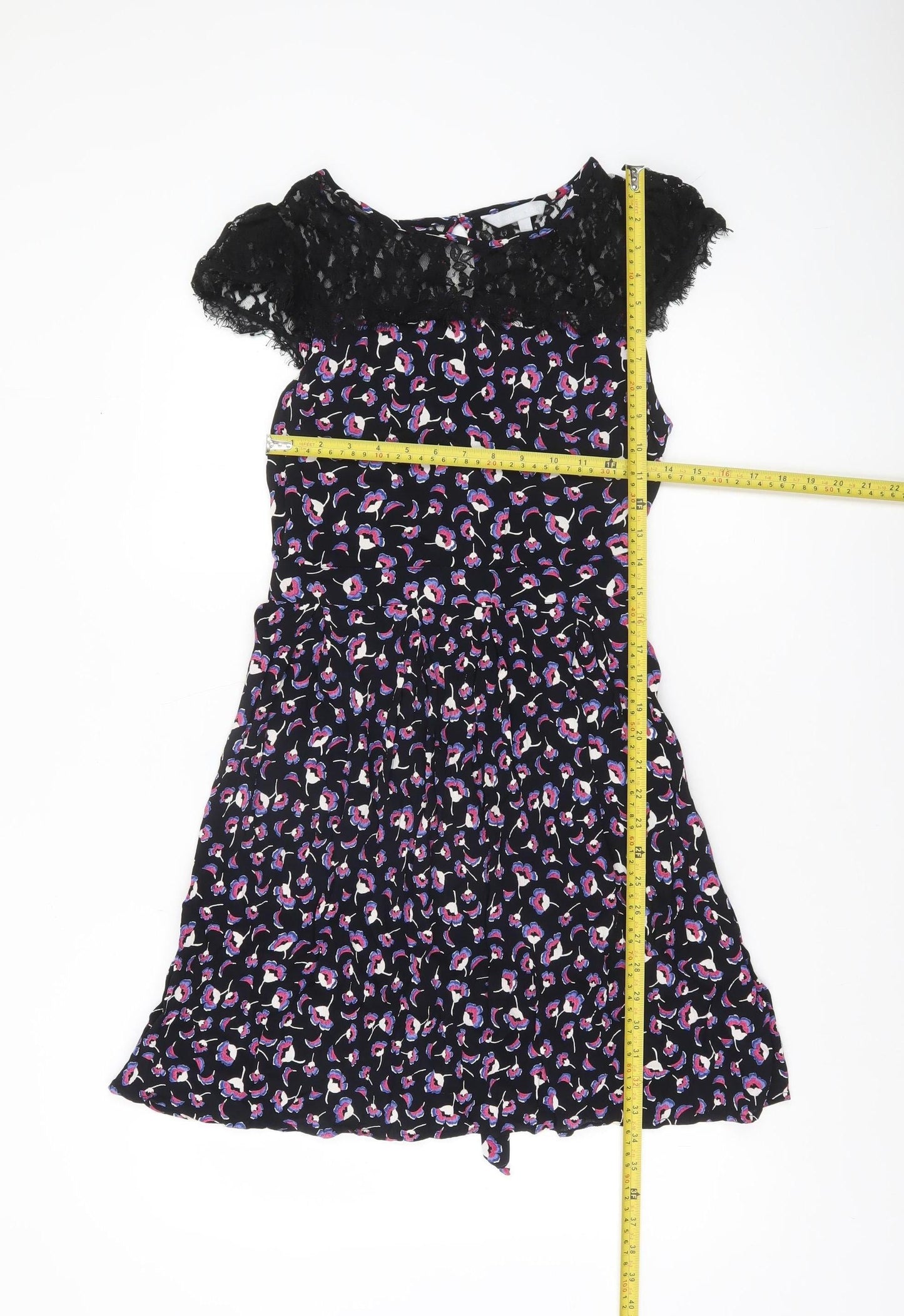 Red Herring Womens Black Floral Lace Short Fit & Flare Dress Size 12