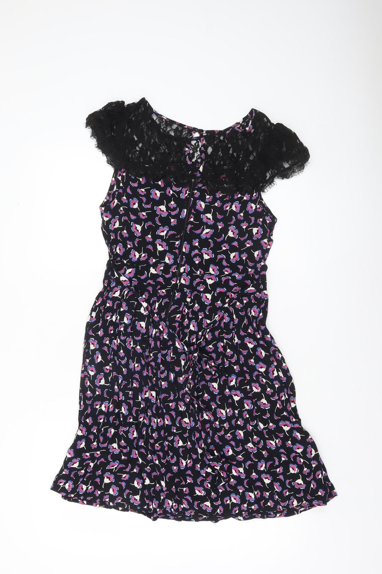 Red Herring Womens Black Floral Lace Short Fit & Flare Dress Size 12