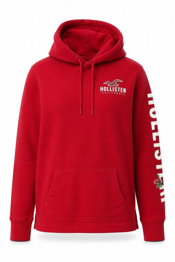 Hollister Women Red XS Pullover Hoodie Cotton Blend Graphic Print