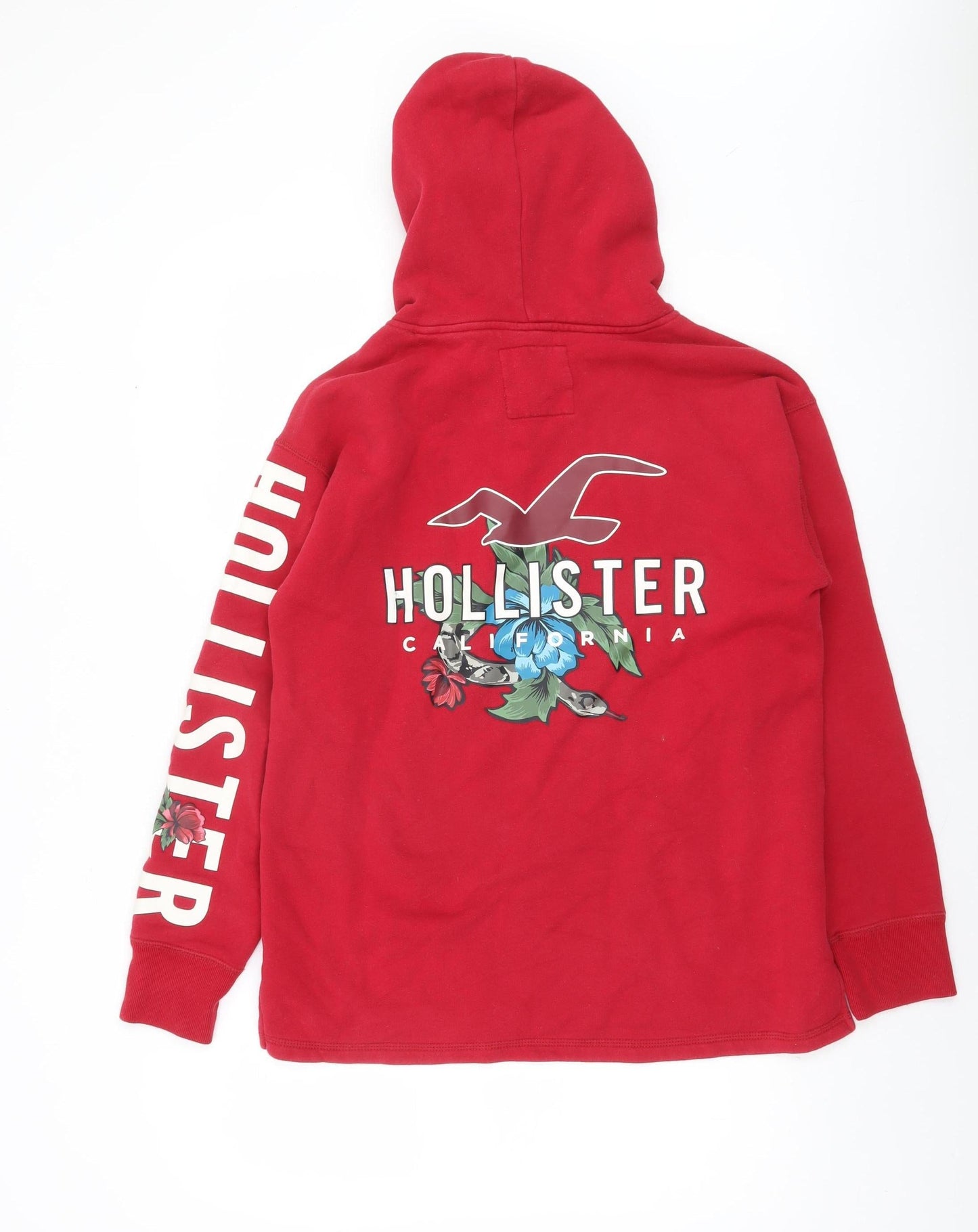 Hollister Women Red XS Pullover Hoodie Cotton Blend Graphic Print