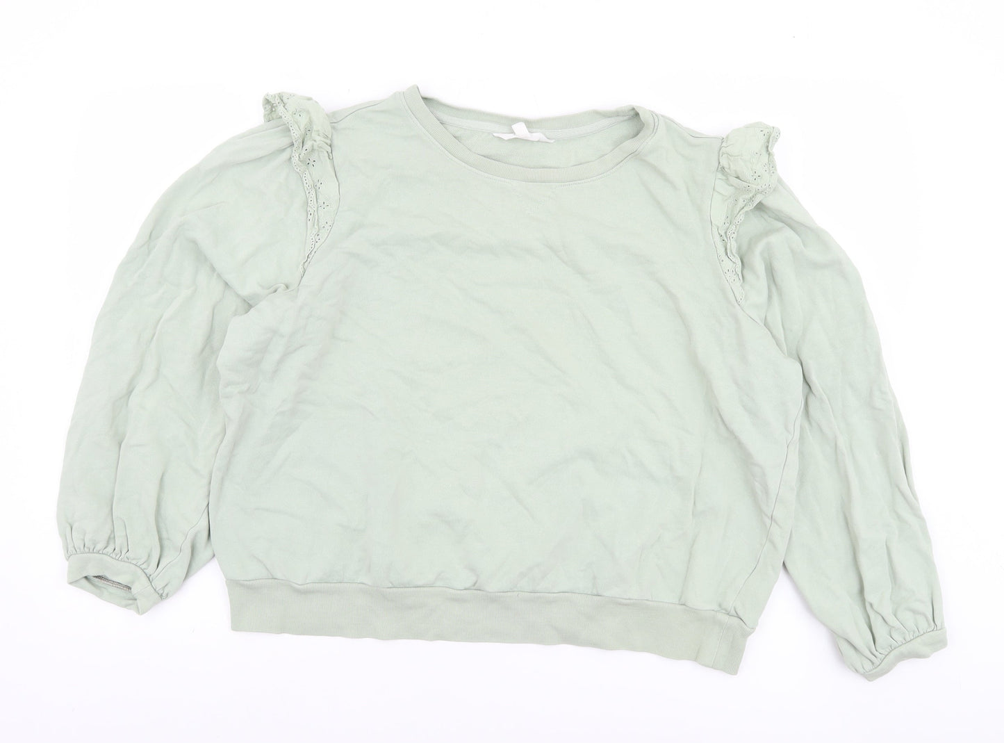 Marks and Spencer Women Dusted Mint Green Ruffle Shoulder Sweatshirt Size 16