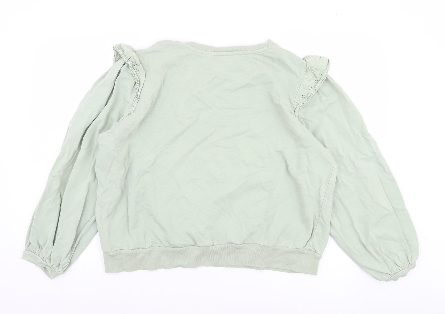 Marks and Spencer Women Dusted Mint Green Ruffle Shoulder Sweatshirt Size 16