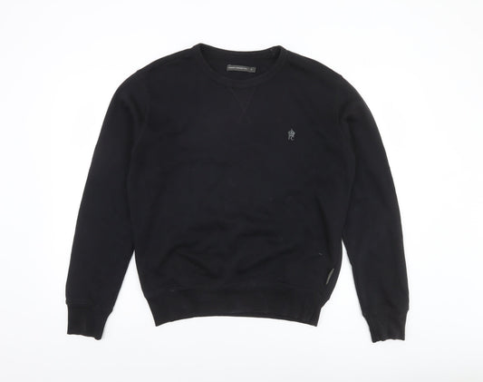French Connection Men's Black Small Crew Neck Cotton Sweatshirt