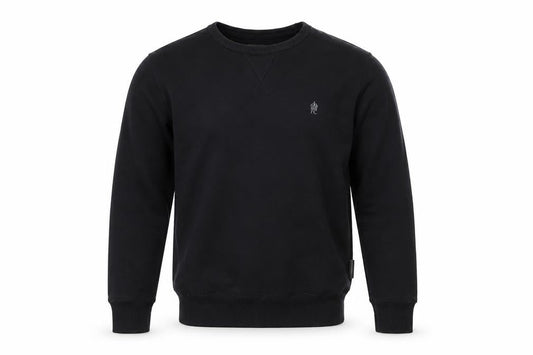 Front view of French Connection Men's Black Small Crew Neck Cotton Sweatshirt