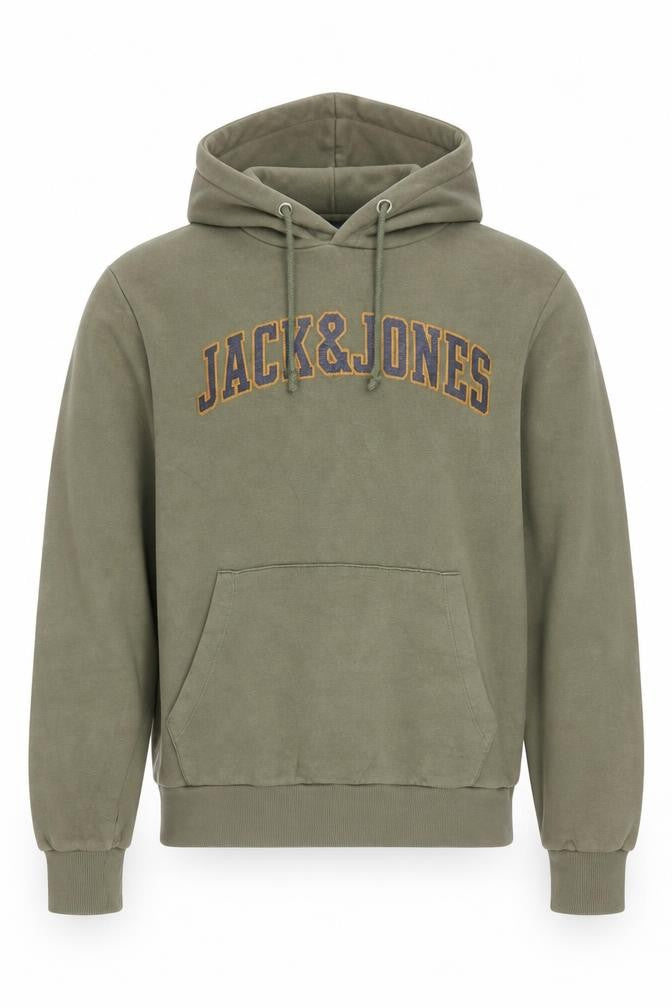 Jack & Jones Men's Green Small Pullover Hoodie with Logo Print