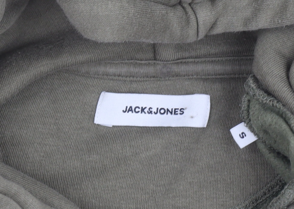 Jack & Jones Men's Green Small Pullover Hoodie with Logo Print