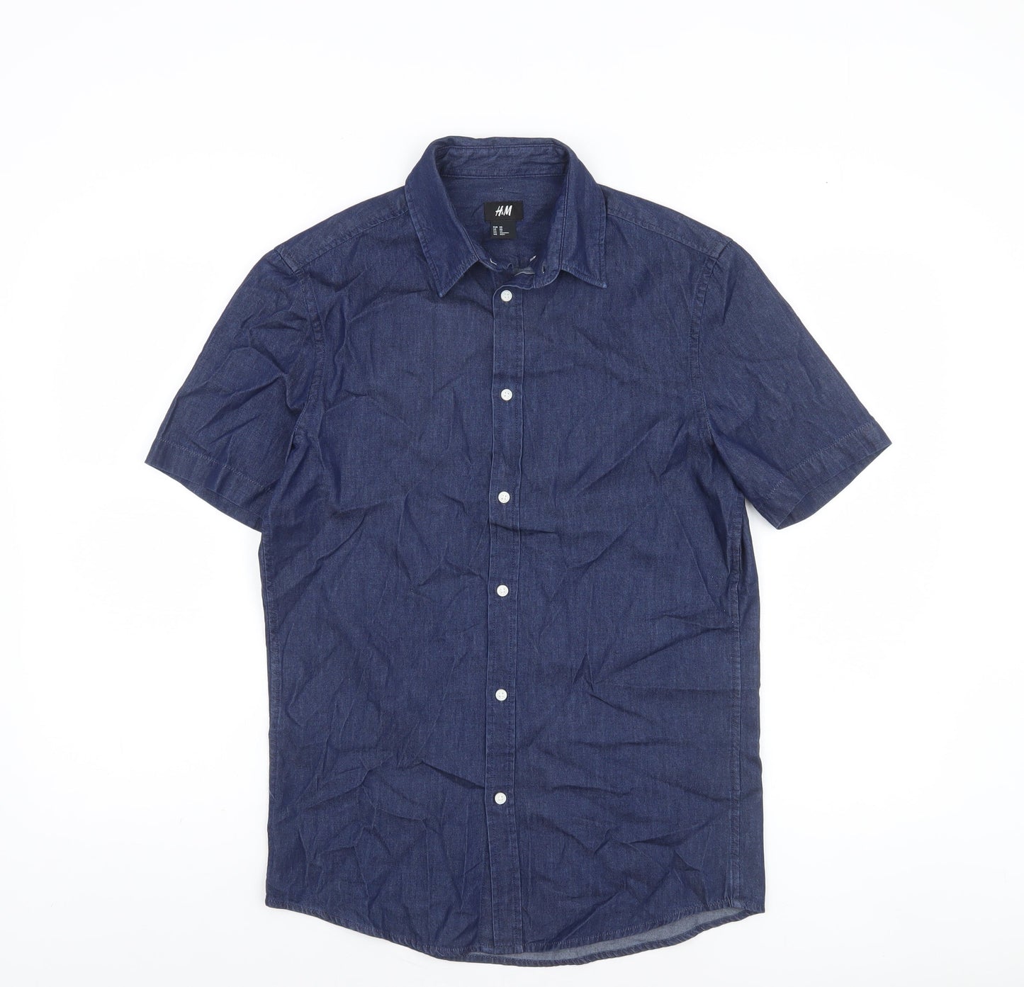 H&M Men’s Blue Cotton Short Sleeve Button-Up Shirt XS