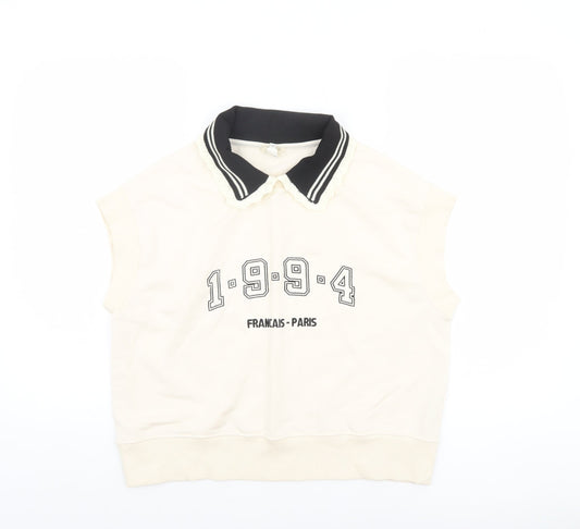River Island Women Ivory Collared Cropped Sleeveless T-Shirt XS