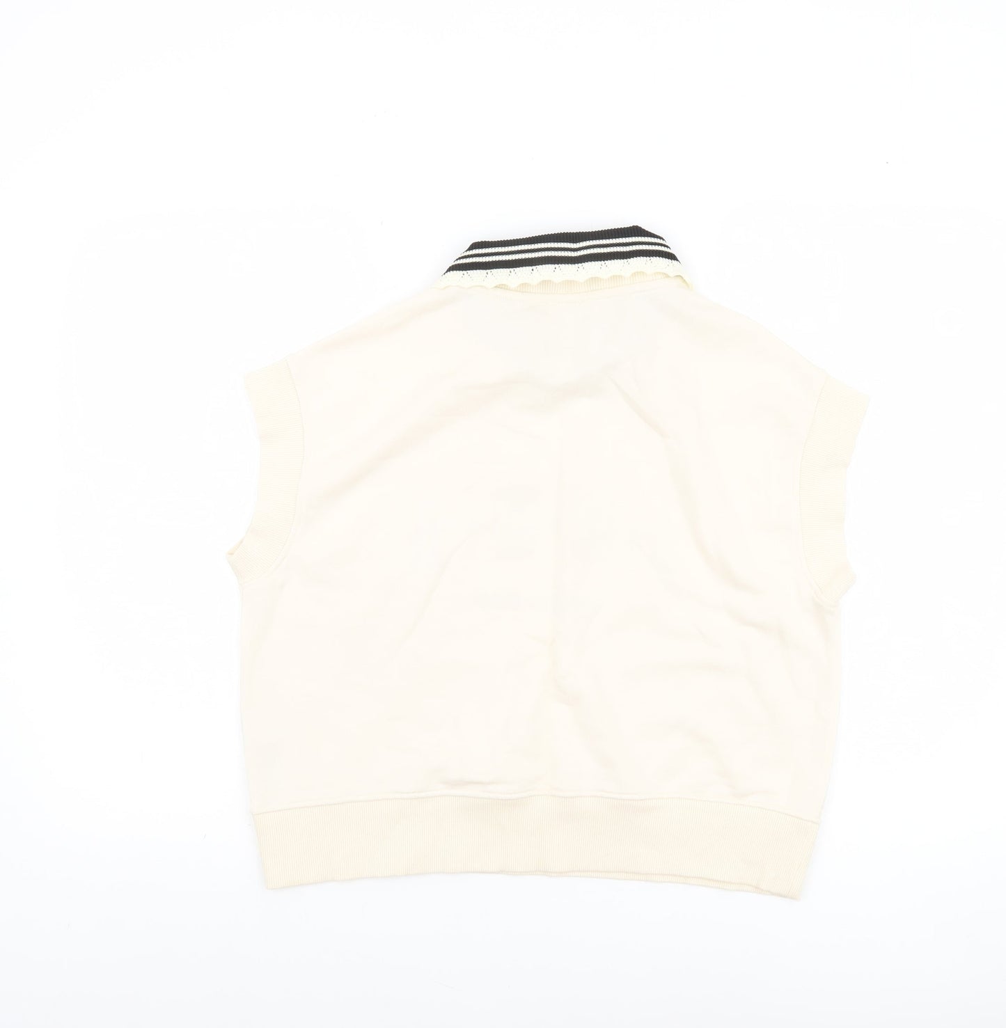 River Island Women Ivory Collared Cropped Sleeveless T-Shirt XS