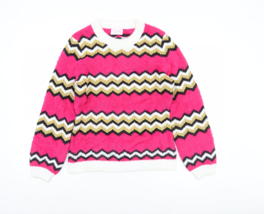 Savida Women's Multicoloured Zigzag Knit Crew Neck Jumper Size 10
