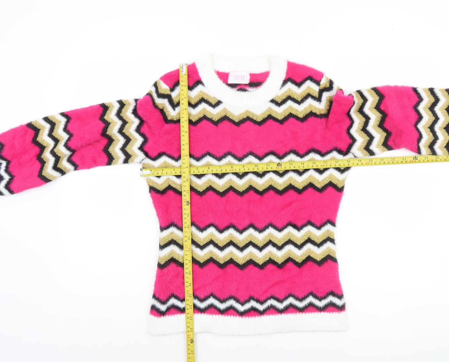 Savida Women's Multicoloured Zigzag Knit Crew Neck Jumper Size 10
